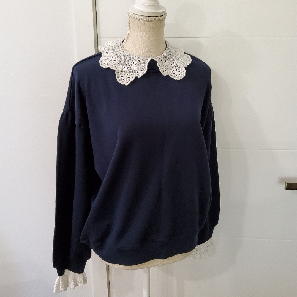 J.Crew Lace Collar Sweatshirt Size XL - Picture 3 of 11